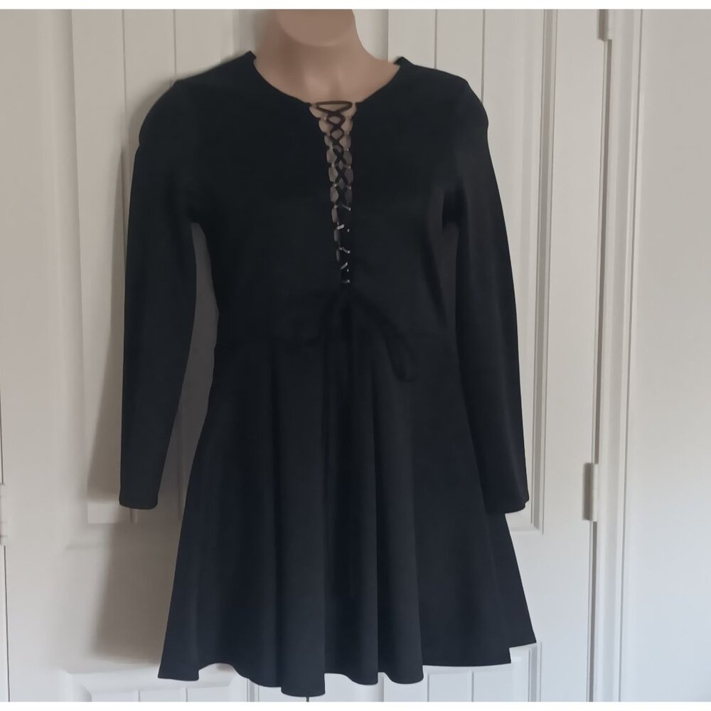 Black Long Sleeve Lace-Up Skater Dress